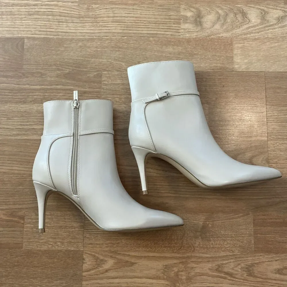 Calvin Klein Women’s Vivera Buckle Strap Stiletto Dress Booties Ivory 7.5M NIB - Picture 7 of 10